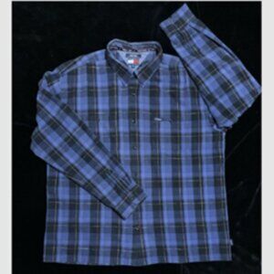 Tommy Jeans Mens XXL Blue Plaid Flannel Button Down Casual Shirt Excellent